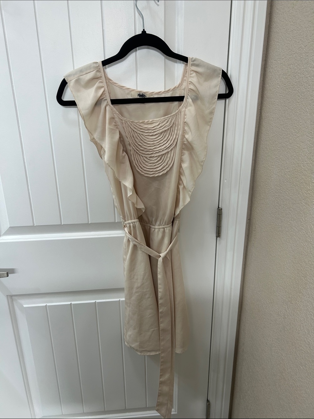 Ya Los Angeles Cream Ruffle Tie-Waist Mini Dress